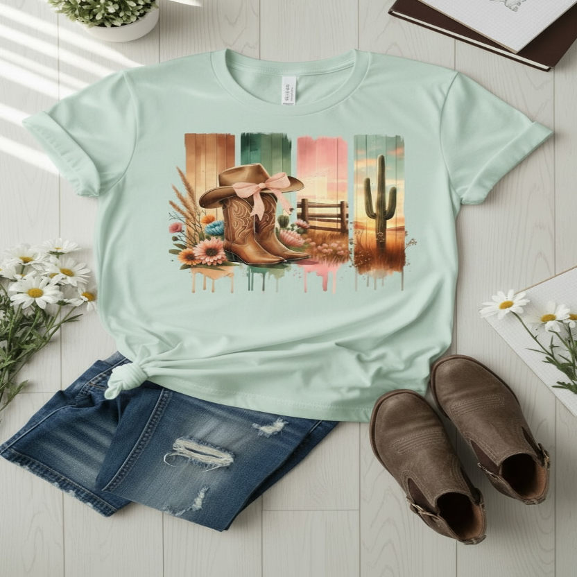 Watercolor Cactus Western Tee