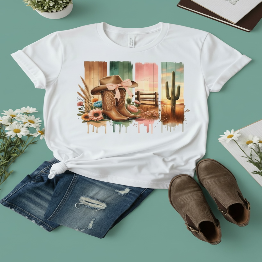 Watercolor Cactus Western Tee