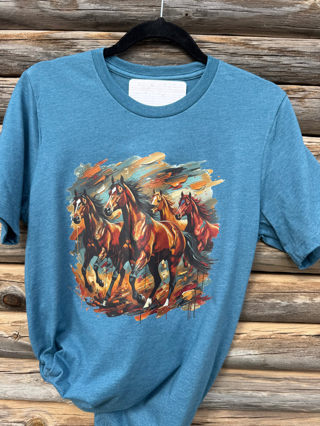 Running Horses Graphic Tee – Deep Teal | Wholesale Western Tee