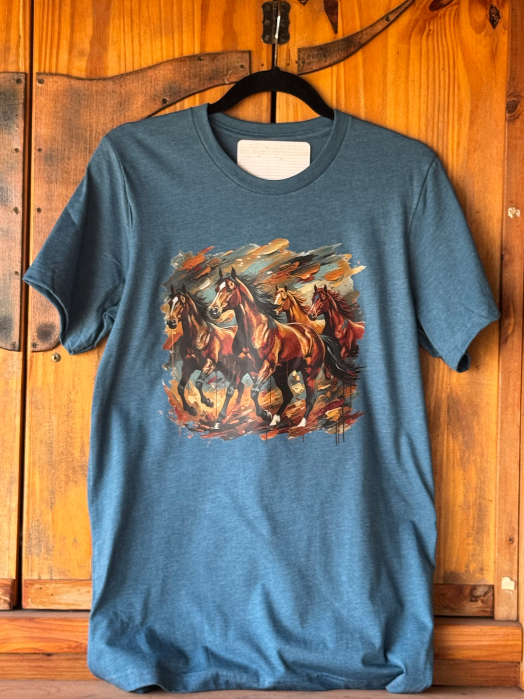 Running Horses Graphic Tee – Deep Teal | Wholesale Western Tee