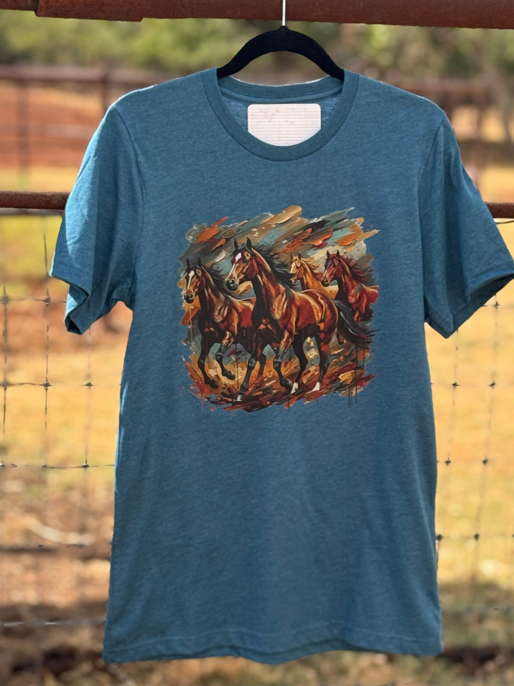 Running Horses Graphic Tee – Deep Teal | Wholesale Western Tee