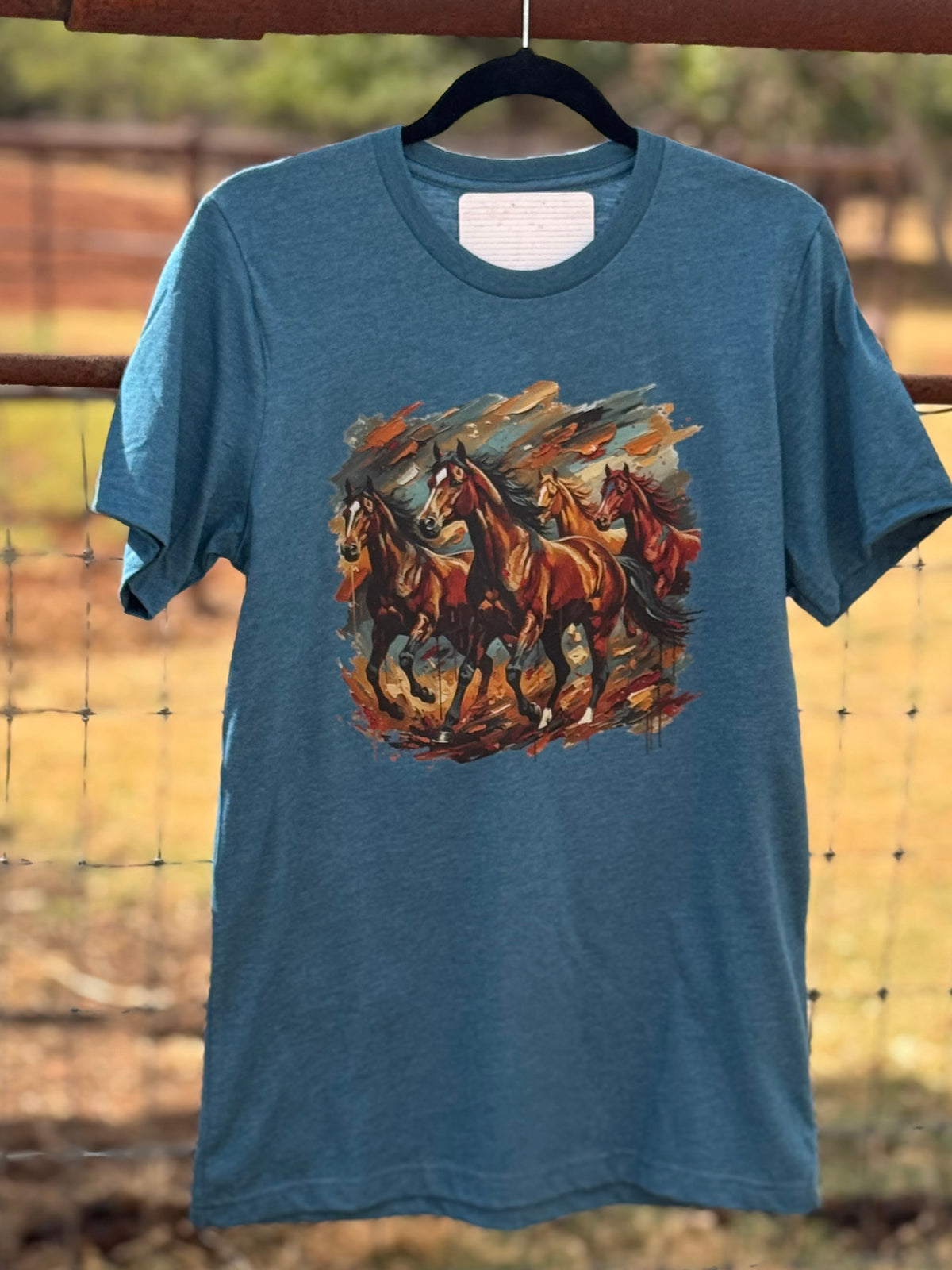 Running Horses Graphic Tee – Deep Teal | Wholesale Western Tee