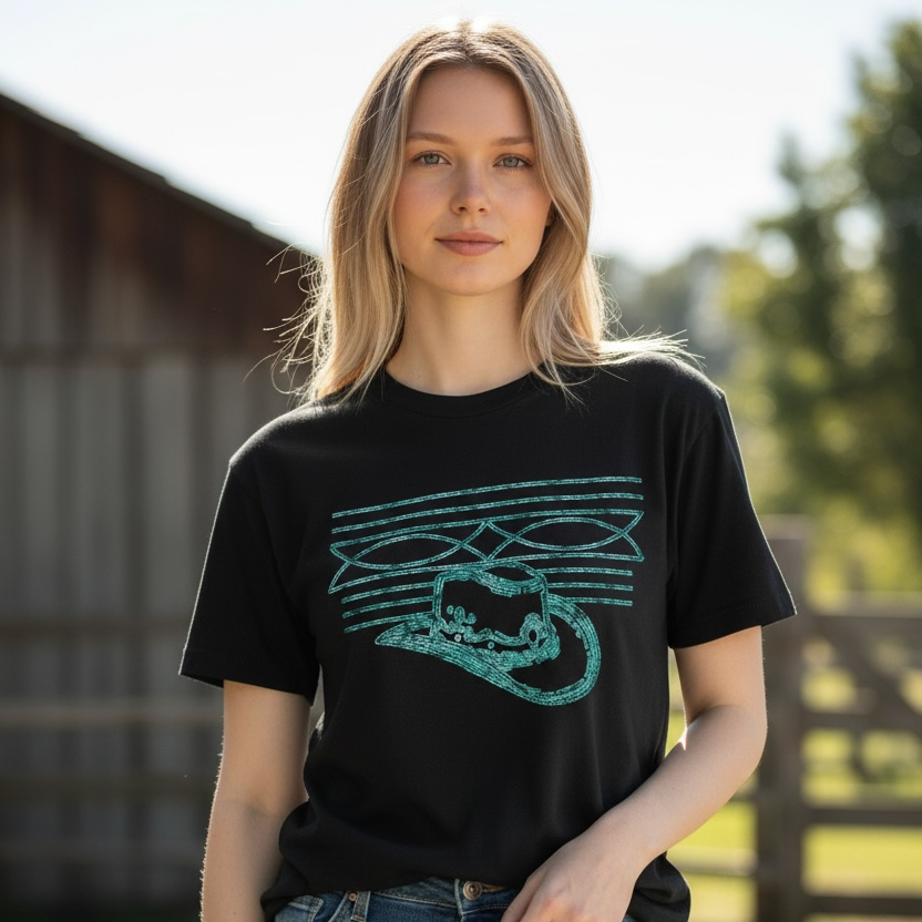 Western Boot Stich Cowboy Hat Tee